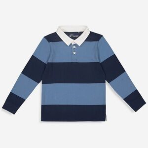 Kids Long Sleeve Striped Polo Shirt - Blue
